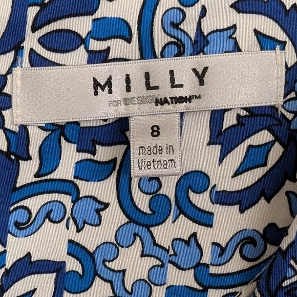 Milly Banvin Fit & Flare Mini Dress Mediterranean Floral Tile Print Blue Combo 8 - Picture 9 of 12